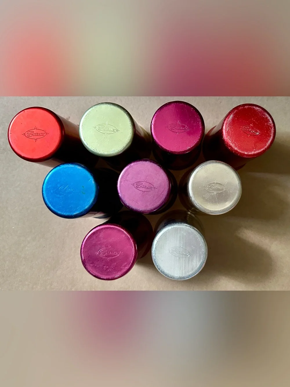 1950s MCM Sunburst Colorful Anodized Aluminum Drinking Glasses Lot of 9